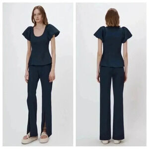 NWT Jonathan Simkhai Chase Front Slit Cotton-blend Pants Midnight size 6
